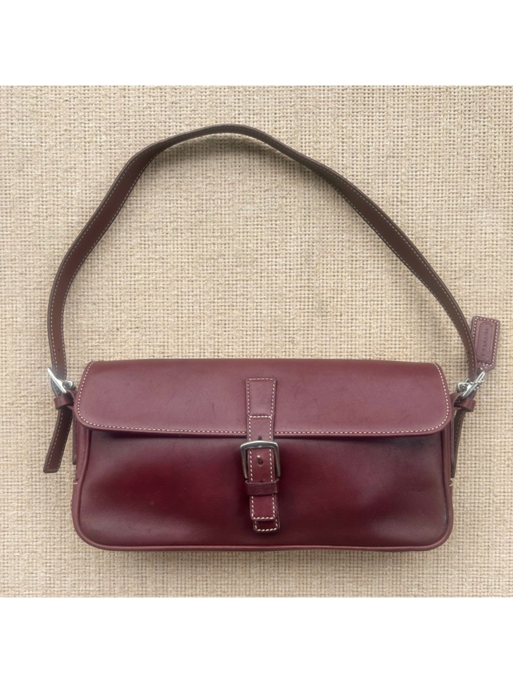 Coach Burgundy Leather Shoulder Bag with Buckle Flap